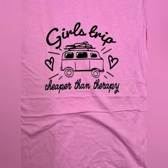 2/$20 ⭐ Pink T Shirt Girls Trip Cheaper Than Therapy Size S - Picture 3 of 4